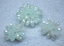 Earrings with brooch vintage set, Lucite bead cluster, light aqua blue, Borealis surface, W Germany.