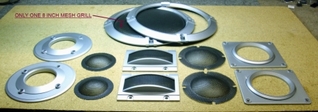 Speaker grills and loudspeaker beauty rings, plastic.