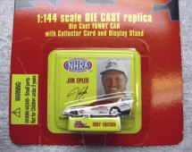 Jim Epler 1997 Racing Champions 144 scale die cast funny car, Winnebago, NHRA drag racing.