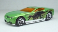 Torque Screw, Hot Wheels metallic lime green die cast car with Dinosaur decals, 2004, Hotwheels.
