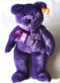 TY, Princess Diana Beanie Buddy, 1998, purple plush bear, Wales Memorial Fund charity, swing tag.