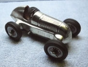 Schuco Studio 1050 Merecedes Grand Prix 1936 #4 Silver windup toy hobby die cast car, W Germany.