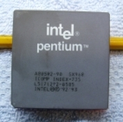 Intel Pentium CPU, 90 megahertz SX - 968 ES, with original plastic shipping carrier, used.