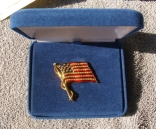 Flag pin brooch, Jacqueline Kennedy, certificate, story card,